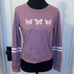 Girls 10/12 Lilac Butterfly Long Sleeve Top